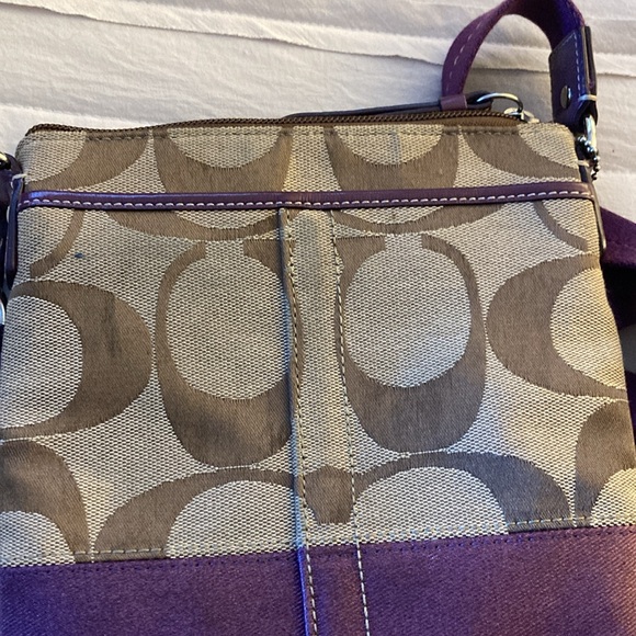 Coach Small Crossbody Bag. Purple trim band & purple strap - - Picture 3 of 4